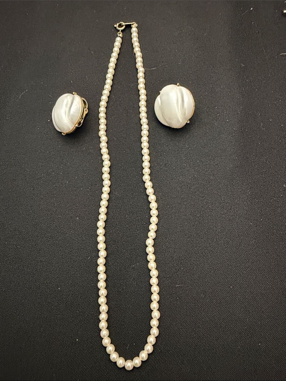 Trifari Champagne Pearl Strand Necklace with Matching Clip-On Earrings.